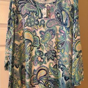 Talbots Graphic Green and Blue Relaxed Blouse